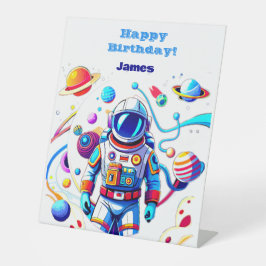 Farbenfrohe Astronauten und Univers in kühlen Farb Sockelschild