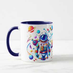 Farbenfrohe Astronauten und Univers in kühlen Farb Tasse