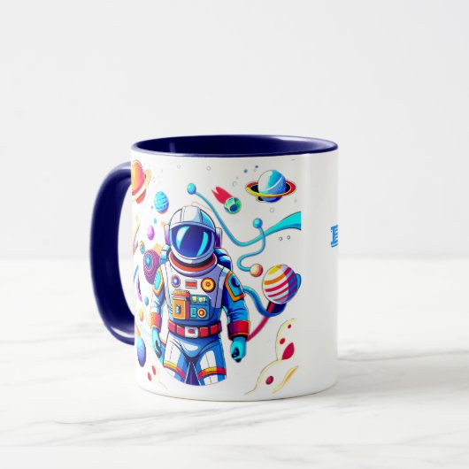 Farbenfrohe Astronauten und Univers in kühlen Farb Tasse (Vorderseite Links)