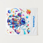Farbenfrohe Astronauten und Univers in kühlen Farb Wandteppich (Vorderseite (Horizontal))