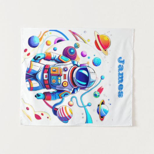 Farbenfrohe Astronauten und Univers in kühlen Farb Wandteppich (Vorderseite (Horizontal))