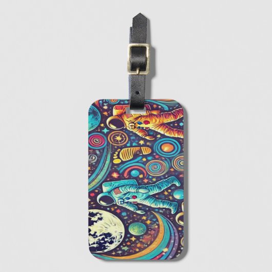 Farbenfrohe Astronautenspaziermuster Gepäckanhänger (Vorderseite Vertikal)