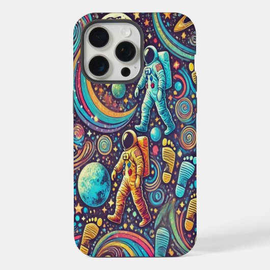 Farbenfrohe Astronautenspaziermuster iPhone Hülle (Rückseite)