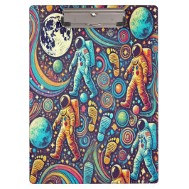 Farbenfrohe Astronautenspaziermuster Klemmbrett