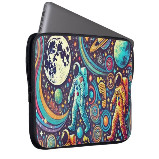 Farbenfrohe Astronautenspaziermuster Laptopschutzhülle (Vorne Rechts)