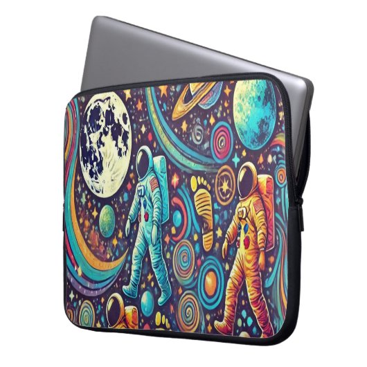 Farbenfrohe Astronautenspaziermuster Laptopschutzhülle (Vorderseite Links)