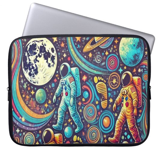Farbenfrohe Astronautenspaziermuster Laptopschutzhülle (Vorderseite)