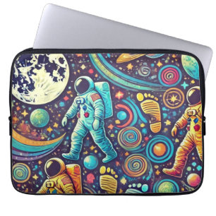 Farbenfrohe Astronautenspaziermuster Laptopschutzhülle