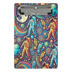 Farbenfrohe Astronautenspaziermuster Mini Klemmbrett