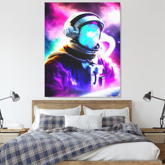 Farbenfrohe Astronautin im Weltraum Gesterte Leinw Leinwanddruck (Insitu (Schlafzimmer))