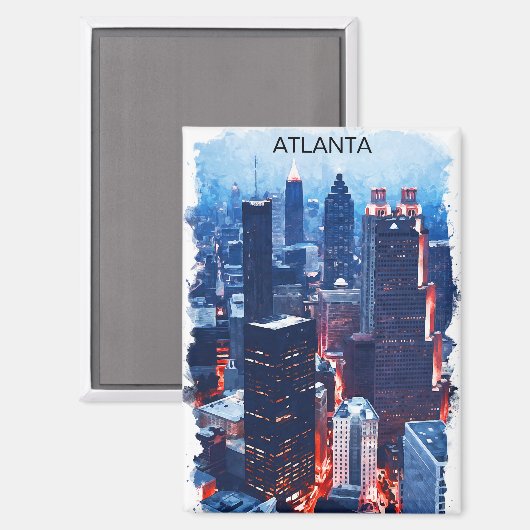 Farbenfrohe Atlanta Georgia Skyline City View Magnet (Vorderseite/Rückseite)