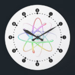 Farbenfrohe Atom Science Power Große Wanduhr<br><div class="desc">Atom - ein cooles Design für alle Wissenschaftstypen da draußen. Ein perfektes Geschenk für einen Schüler oder Lehrer. Passen Sie Ihre Initialen und Farben an.</div>