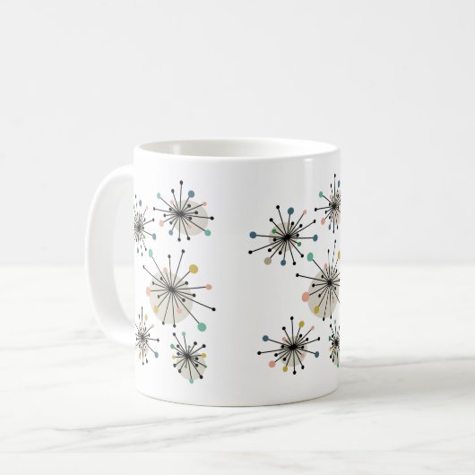Farbenfrohe atomare Sternexplosion Türkis Retro Ta Kaffeetasse (Vorderseite Links)