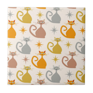 Farbenfrohe Atomkatzen aus der Mitte des Jahrhunde Fliese