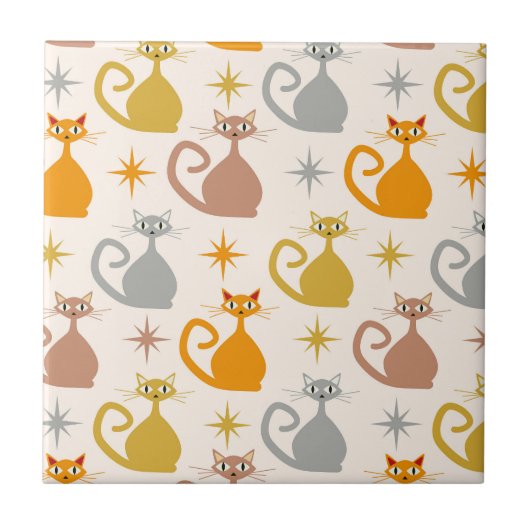 Farbenfrohe Atomkatzen aus der Mitte des Jahrhunde Fliese (Vorderseite)