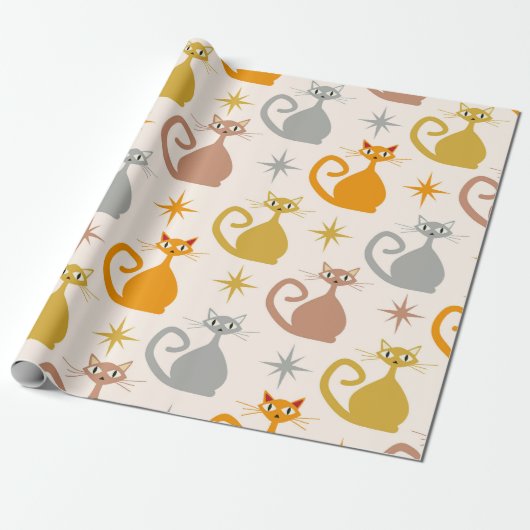Farbenfrohe Atomkatzen aus der Mitte des Jahrhunde Geschenkpapier (Ungerollt)