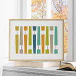 Farbenfrohe Ausrufepunkte geometrische Mitte des J Poster<br><div class="desc">Dieses fabelhafte,  moderne Poster aus der Mitte des Jahrhunderts bietet stapelende Ausrufepunkte in den Farben Türkis Blau,  Orange,  Bräune,  Avocado Grün,  Blau und Schwarz. Fügen Sie diese etwas trendige Note hinzu,  die Ihre Einrichtung benötigt.</div>