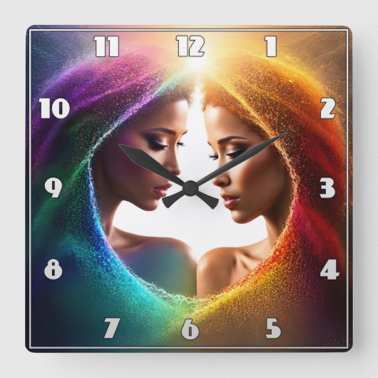 Farbenfrohe Äußerung von Dualität und Harmonie in Quadratische Wanduhr (Vorderseite)
