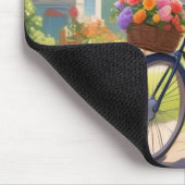 Farbenfrohe Aussicht mit Katze auf dem Fahrradmaus Mousepad (Ecke)