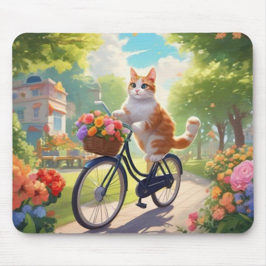 Farbenfrohe Aussicht mit Katze auf dem Fahrradmaus Mousepad (Vorne)