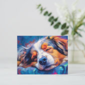 Farbenfrohe australische Schäfer schlafend Postkarte (Stehend Vorderseite)