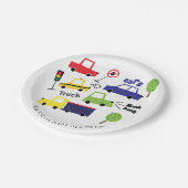 Farbenfrohe Autos & LKWs Kinderdusche 7" Platte Pappteller (Schrägansicht)