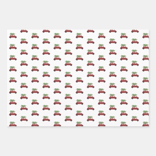 Farbenfrohe Autos mit Weihnachtsbaumurlaub Geschenkpapier Set (Vorderseite 3)