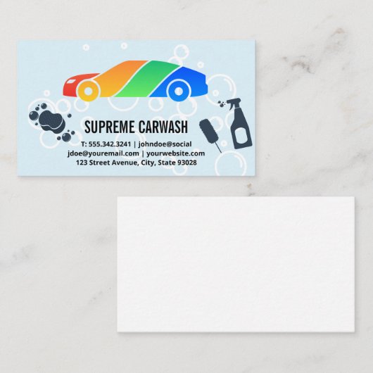 Farbenfrohe Autowäsche | Reinigungswerkzeuge - Vis Visitenkarte (Vorne/Hinten)
