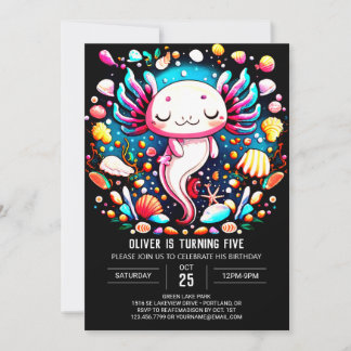 Farbenfrohe Axolotsee-Kreaturen zum Geburtstag Einladung