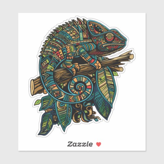 Farbenfrohe Aztec Chameleon Mosaic Lizard Aufkleber (Blatt)