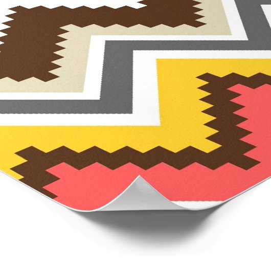 Farbenfrohe Aztec Tribal Zickzack ZigZag Streifen  Poster (Ecke)