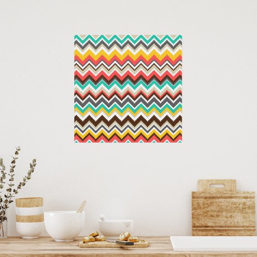 Farbenfrohe Aztec Tribal Zickzack ZigZag Streifen  Poster (Küche)