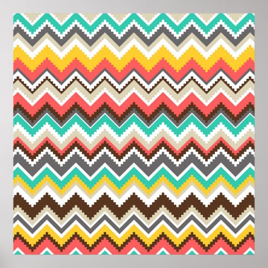 Farbenfrohe Aztec Tribal Zickzack ZigZag Streifen  Poster (Vorne)