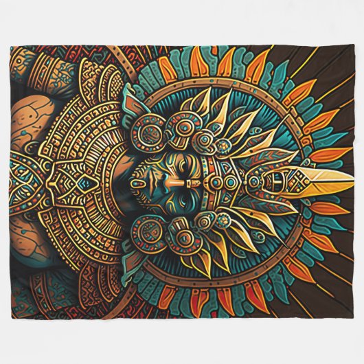 Farbenfrohe Aztec Warrior Blanket Fleecedecke (Vorderseite (Horizontal))