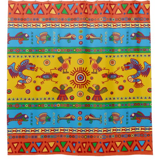 Farbenfrohe Azteken Duschvorhang (Vorderseite)