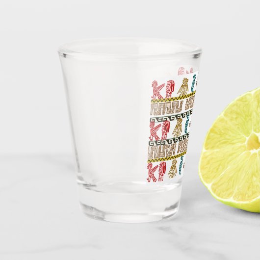 Farbenfrohe Azteken Kunst & Symbole Schnapsglas (Links)