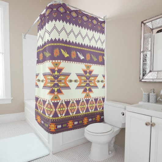 Farbenfrohe Azteken: lebendiges, nahtloses Muster. Duschvorhang (Beispiel)