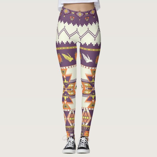 Farbenfrohe Azteken: lebendiges, nahtloses Muster. Leggings (Vorderseite)