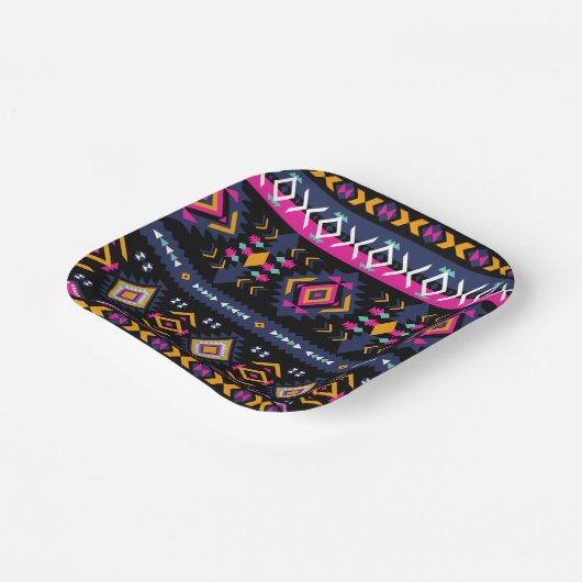 Farbenfrohe Azteken Pappteller (Gewinkelt)