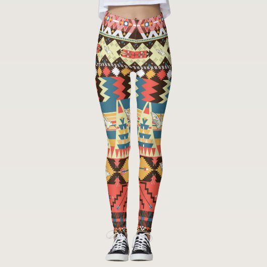 Farbenfrohe Azteken: Vögel, Muster der Blume. Leggings (Vorderseite)