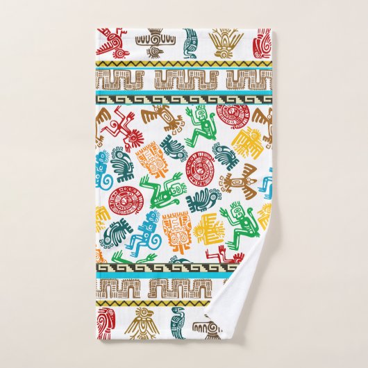 Farbenfrohe Aztekenkulptur Badhandtuch Set (Handtuch)