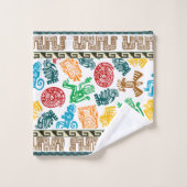 Farbenfrohe Aztekenkulptur Badhandtuch Set (Waschlappen)