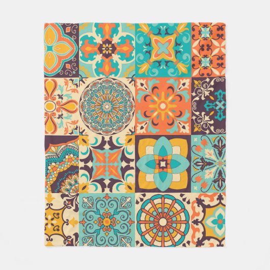 Farbenfrohe Azulejos Traditionelles Tiles-Set Fleecedecke (Vorderseite)