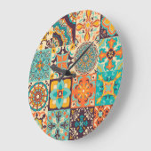 Farbenfrohe Azulejos Traditionelles Tiles-Set Große Wanduhr (Winkel)