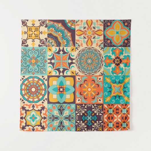 Farbenfrohe Azulejos Traditionelles Tiles-Set Wandteppich (Vorderseite)