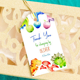 Farbenfrohe Baby-Dinosaurier Geburtstag personalis Geschenkanhänger