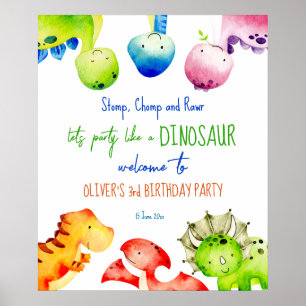 Farbenfrohe Baby-Dinosaurier Geburtstagsgeschenk Poster