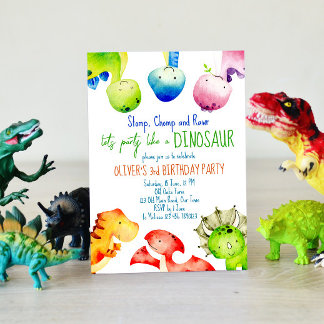 Farbenfrohe Baby-Dinosaurier zum Geburtstag einlad Einladung