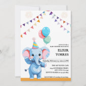 Farbenfrohe Baby Elephant mit Balloons Babydusche Einladung (Vorderseite)