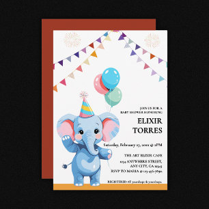 Farbenfrohe Baby Elephant mit Balloons Babydusche Einladung